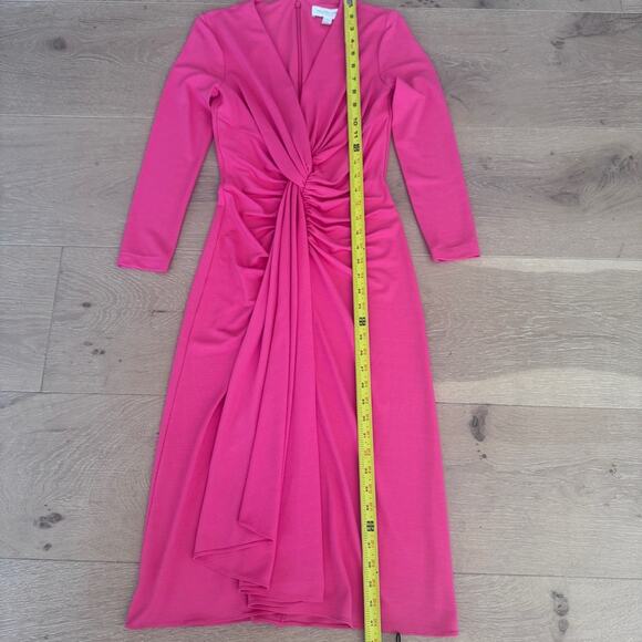 Micheal Kors Collection bright Pink fit & flare draped plunge neck Midi Dress 0 - Picture 12 of 16